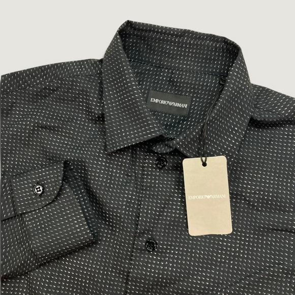 Emporio Armani Other - NEW Emporio Armani Mens M Button Down Shirt Black Micro Fancy $345 NWT